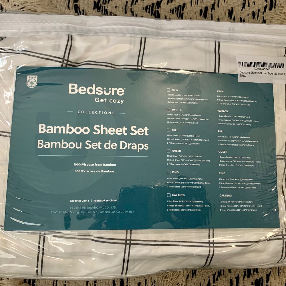 New Twin-XL bamboo sheet set